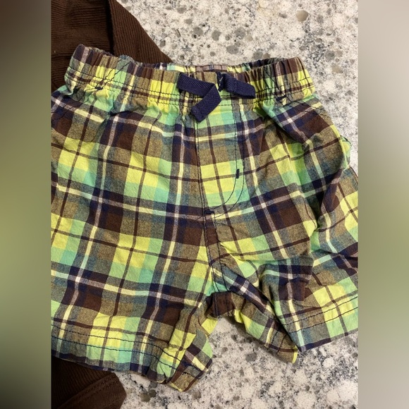 Carters 3 piece set neon green brown shorts top Onsie boys 12 month - Picture 3 of 9